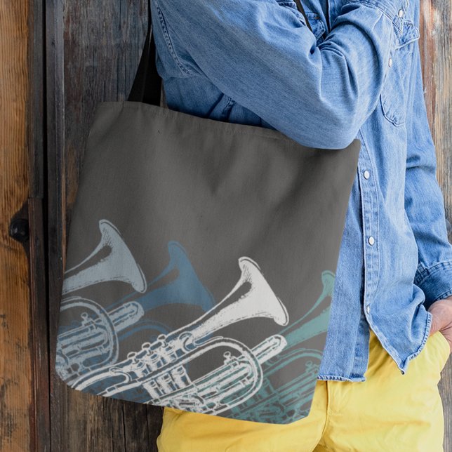 Trumpet Player Band Jazz Musician Blue Tote Bag (Creator Uploaded)