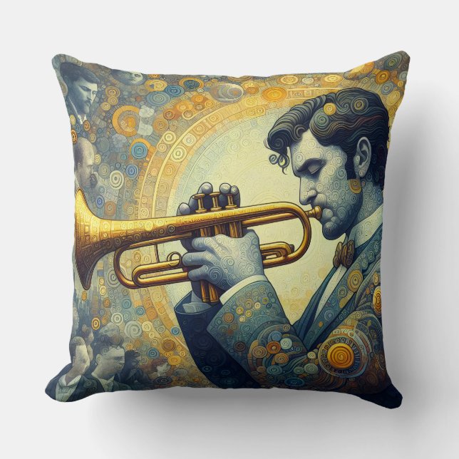 Trumpet player design throw pillow (Front)
