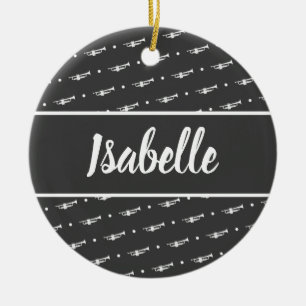 Trumpet Player Gift Personalised Musician Black Ceramic Tree Decoration
