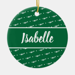 Trumpet Player Gift Personalised Musician Green Ceramic Tree Decoration