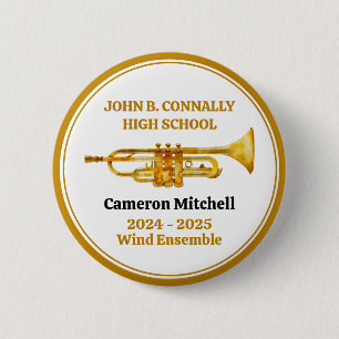 Trumpet Player High School Band Gold Personalised 6 Cm Round Badge