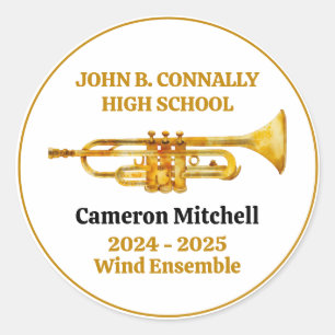 Trumpet Player High School Band Gold Personalised Classic Round Sticker