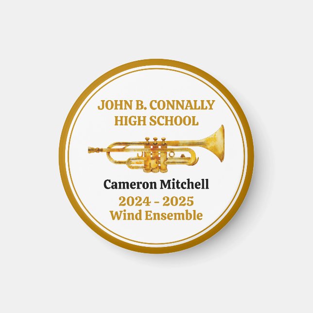 Trumpet Player High School Band Gold Personalised Magnet (Front)