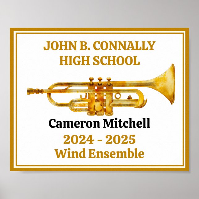 Trumpet Player High School Band Gold Personalised Poster (Front)