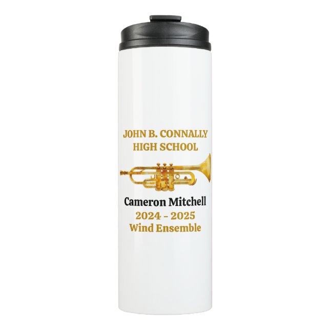 Trumpet Player High School Band Gold Personalised Thermal Tumbler (Front)