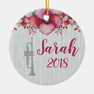 Trumpet Player Music Gift Floral Personalised Ceramic Tree Decoration