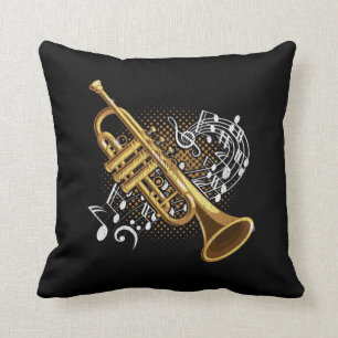 Trumpet Player Musical Notes Jazz Music Art Cushion
