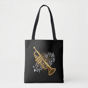 Trumpet Player Musical Notes Jazz Music Art Tote Bag