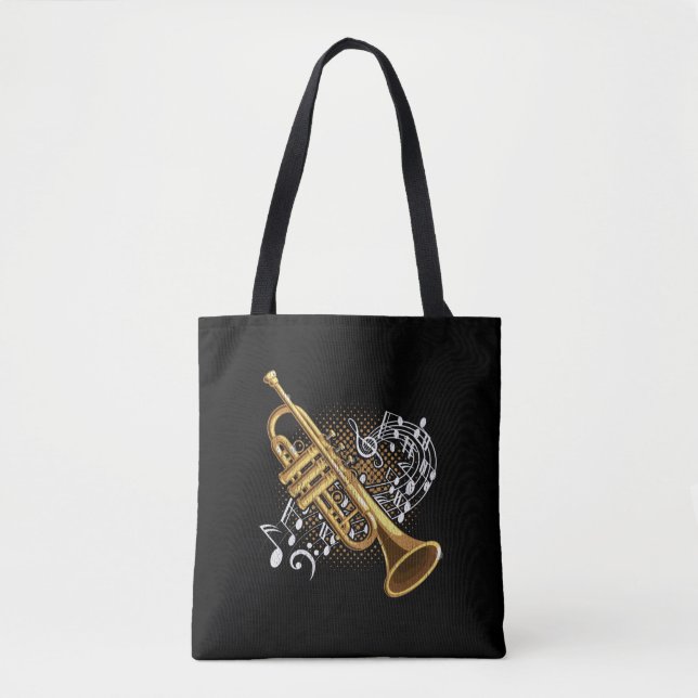 Trumpet Player Musical Notes Jazz Music Art Tote Bag (Front)