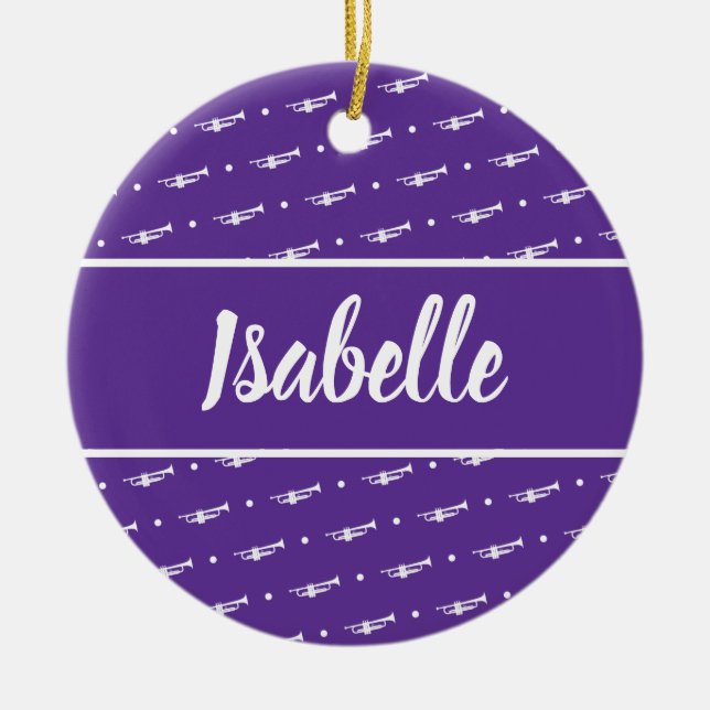 Trumpet Player Musician Gift Custom Personalised Ceramic Tree Decoration (Front)