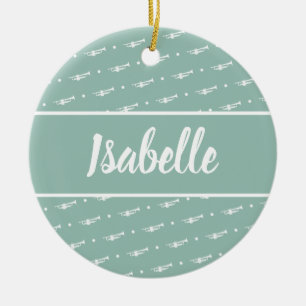 Trumpet Player Musician Gift Personalised Green Ceramic Tree Decoration