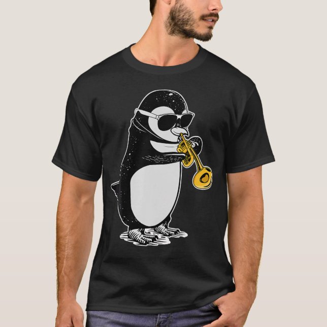 Trumpet Player Penguin Lover Kids Musician Trumpet T-Shirt (Front)