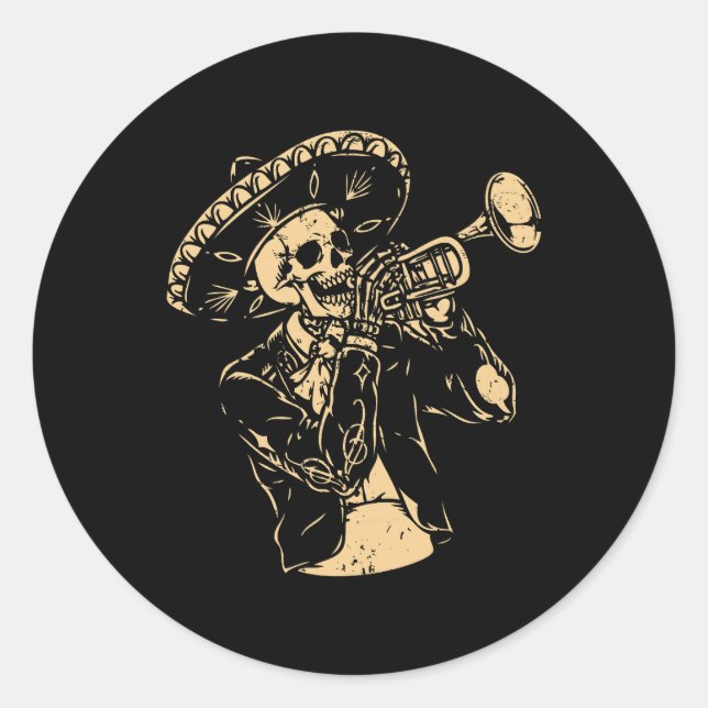 Trumpet Player Retro Skull Skeleton Trumpeter Musi Classic Round Sticker (Front)