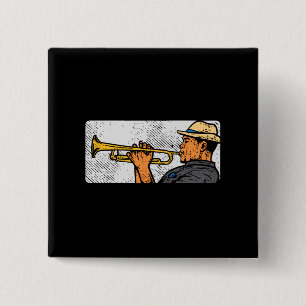 Trumpet Player Retro Trumpet Jazz Music 15 Cm Square Badge