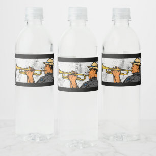Trumpet Player Retro Trumpet Jazz Music Water Bottle Label