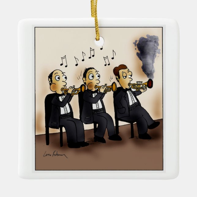 Trumpet Player Smoking Cartoon Ceramic Ornament (Front)