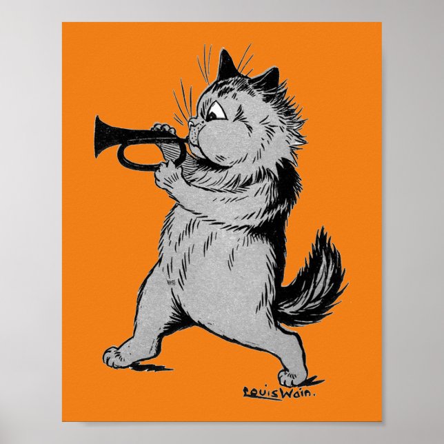 Trumpet Player (Trumpeter) Cat, Louis Wain Poster (Front)