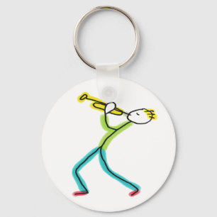 Trumpet Playing Stickman Key Ring