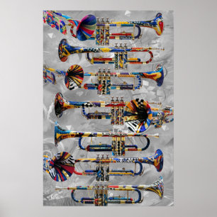 Trumpet Poster Colorful Trumpet Wall Art by Juleez