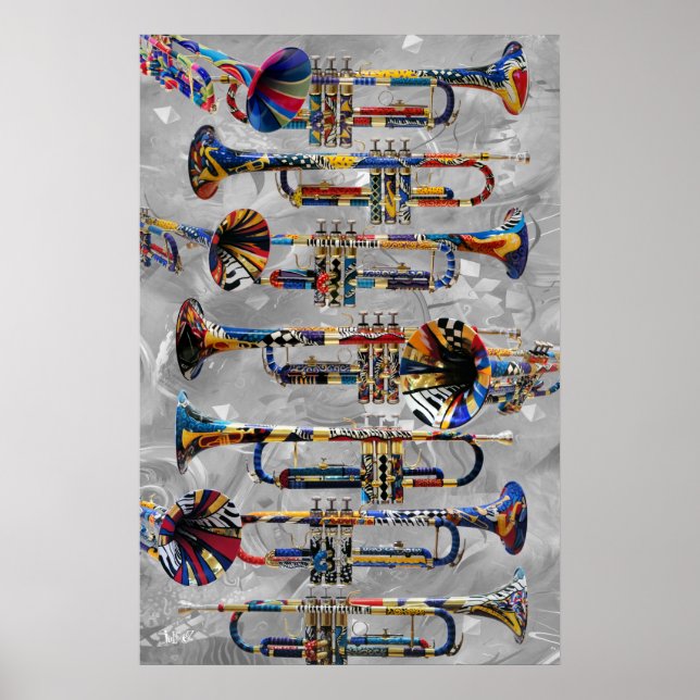 Trumpet Poster Colorful Trumpet Wall Art by Juleez (Front)