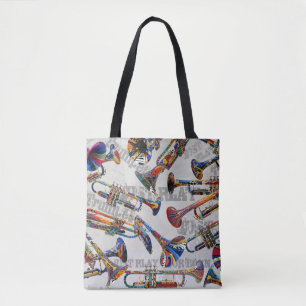 Trumpet Print, Colorful Trumpets, Music Art Tote Bag