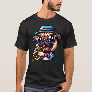 Trumpet Pug Cool Jazz Musician T-Shirt