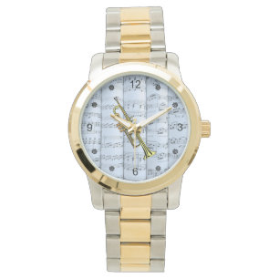 Trumpet~Rolled Sheet Music~Blue Tint Background ~  Watch