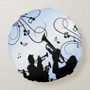 Trumpet Section Blue Music Round Cushion
