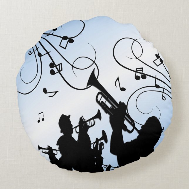 Trumpet Section Blue Music Round Cushion (Back)