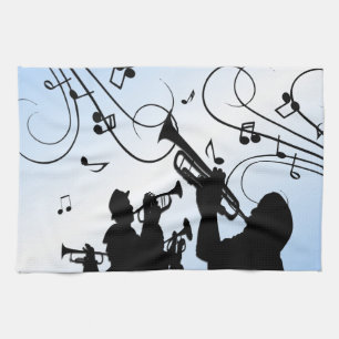 Trumpet Section Blue Music Tea Towel