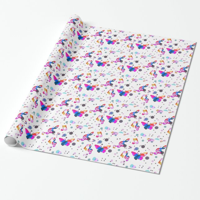 Trumpet Section Blue Music Wrapping Paper (Unrolled)