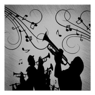 Trumpet Section Grey Music Design Poster