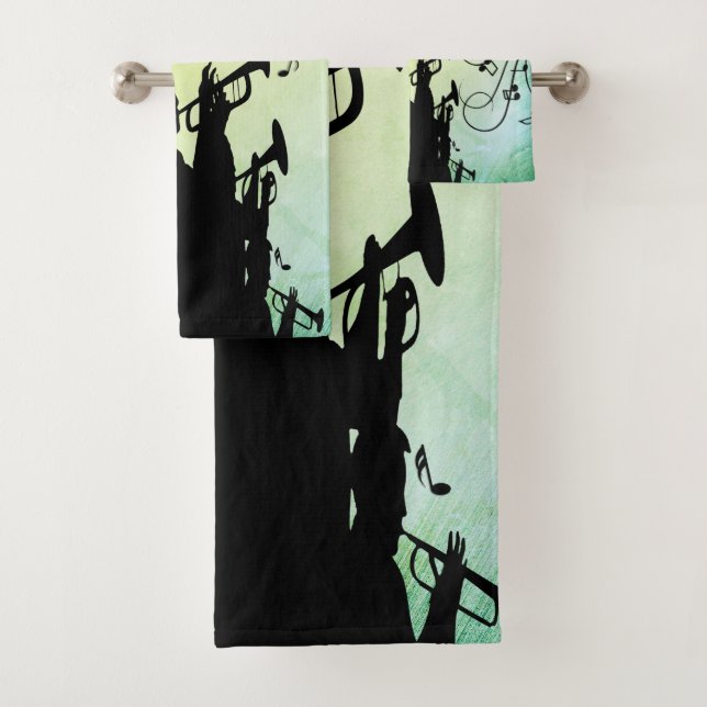Trumpet Section Jazz Music Green Bath Towel Set (Insitu)