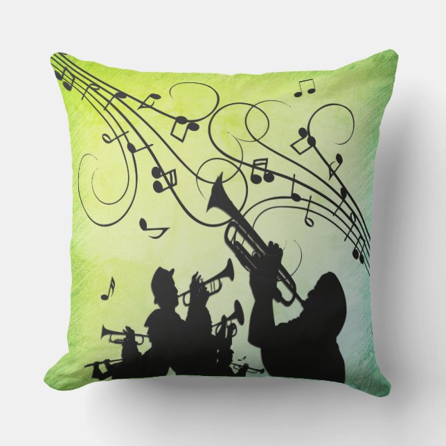 Trumpet Section Jazz Music Green Cushion (Front)