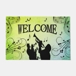 Trumpet Section Jazz Music Green Doormat
