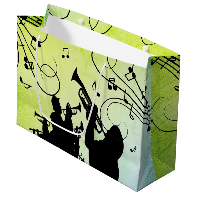 Trumpet Section Jazz Music Green Large Gift Bag (Front Angled)