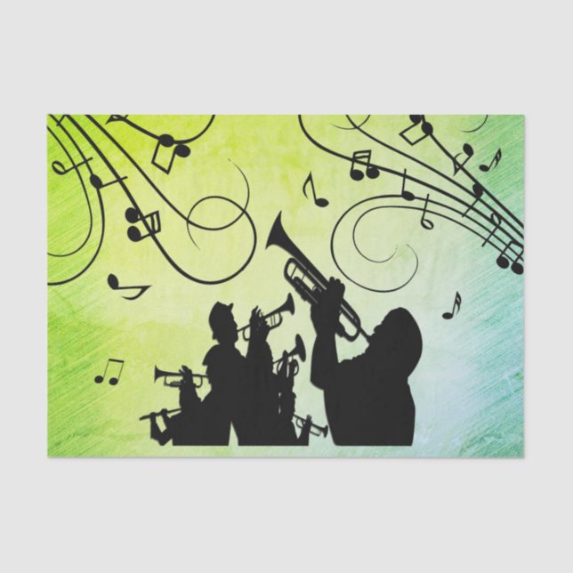 Trumpet Section Jazz Music Green Tissue Paper (Front)