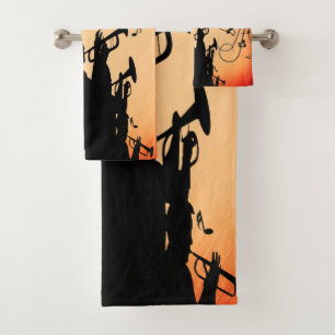 Trumpet Section Jazz Music Orange Rust Bath Towel Set