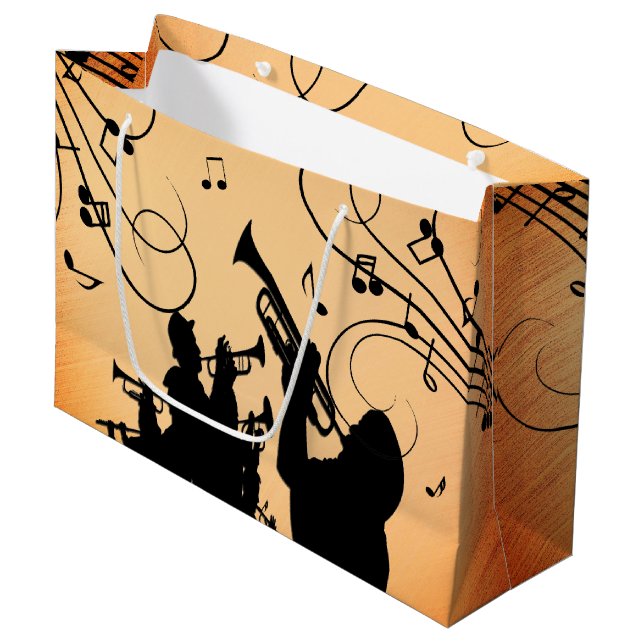 Trumpet Section Jazz Music Orange Rust Large Gift Bag (Front Angled)