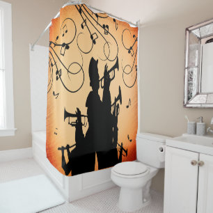 Trumpet Section Jazz Music Orange Rust Shower Curtain