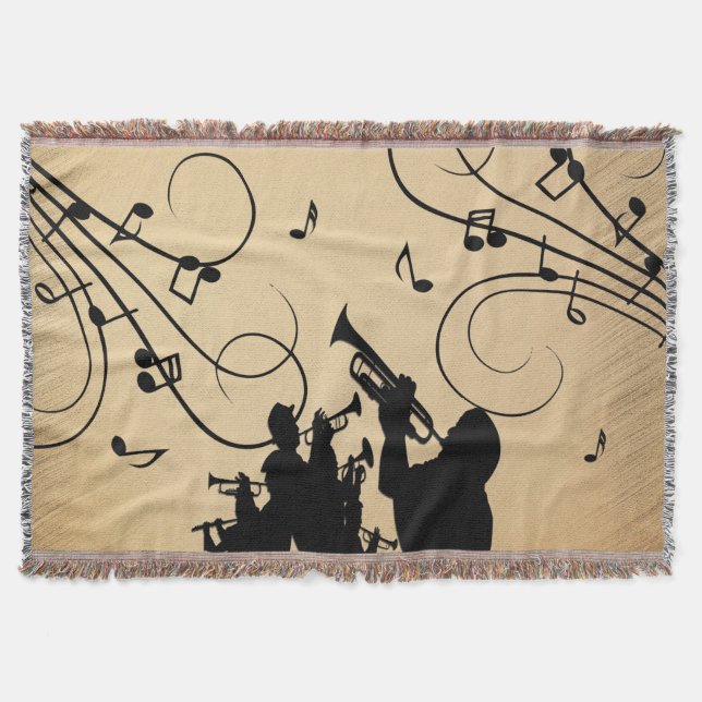 Trumpet Section Rustic Music Throw Blanket (Front)