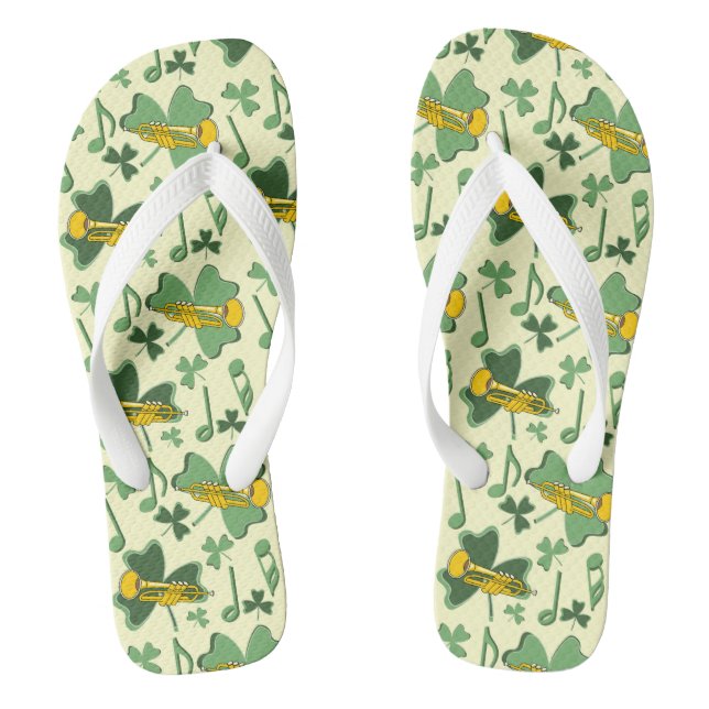 Trumpet Shamrock Music Notes Flip Flops (Footbed)