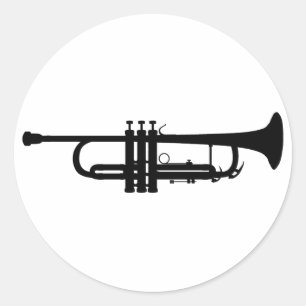 Trumpet Silhouette, brass musical instrument, horn Classic Round Sticker