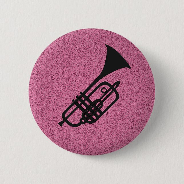 Trumpet silhouette cartoon button (Front)