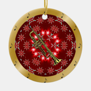 Trumpet ~ Silver ~ Red~ Gold ~ Christmas ~ Ceramic Tree Decoration