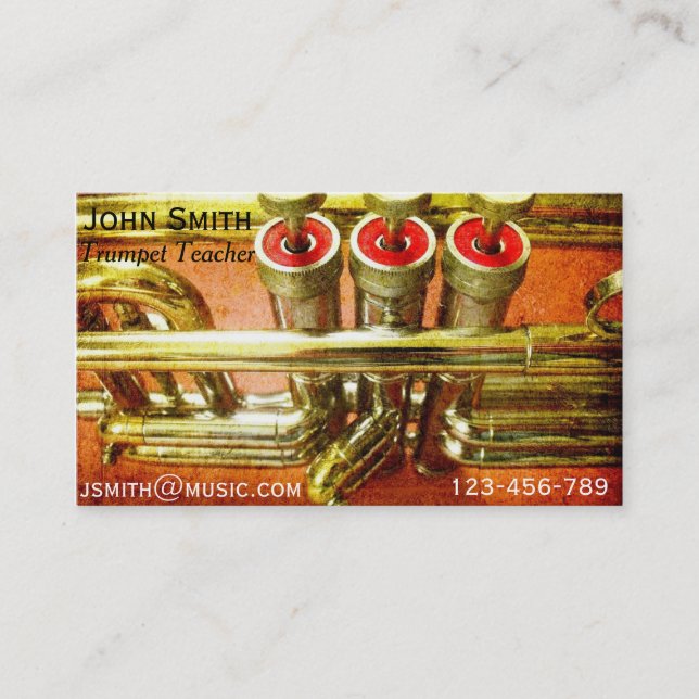 Trumpet teacher brass instrument music tutor business card (Front)