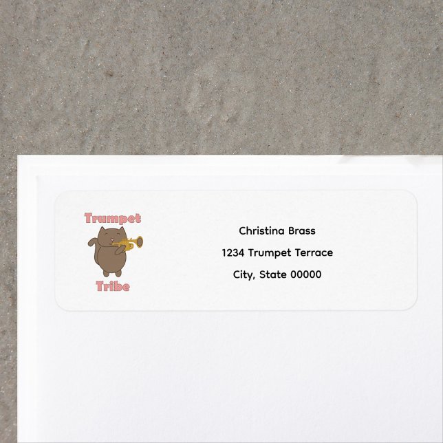 Trumpet Tribe Cat Personalize Return Address (A return address label featuring a cat playing the trumpet and the words trumpet tribe.  )