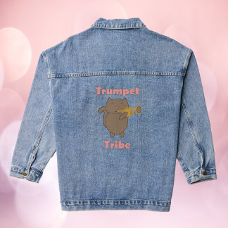 Trumpet Tribe Cat Pink Letters Denim Jacket