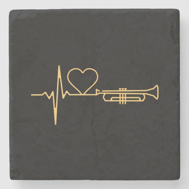 Trumpet - Trumpet Heartbeat Gift Stone Coaster (Front)