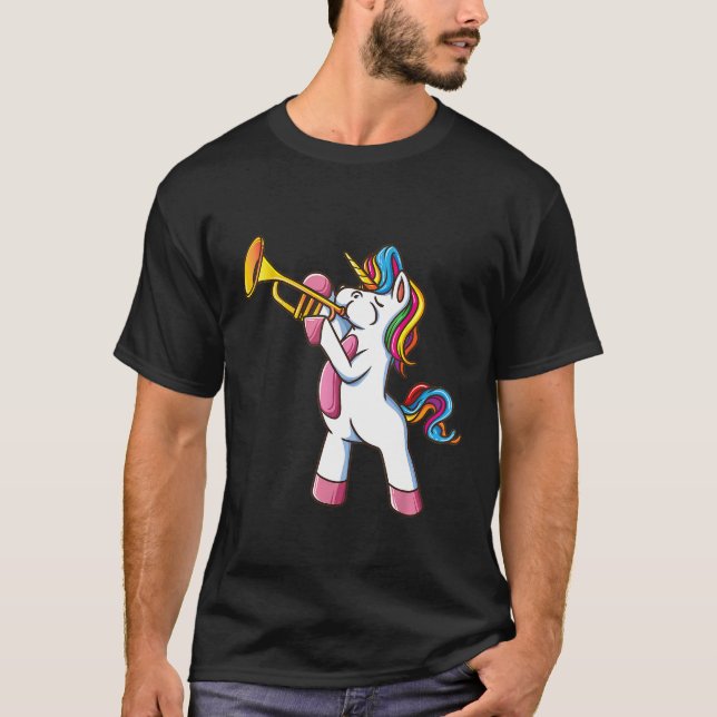 Trumpet Unicorn Marching Band and Jazz Player Gift T-Shirt (Front)